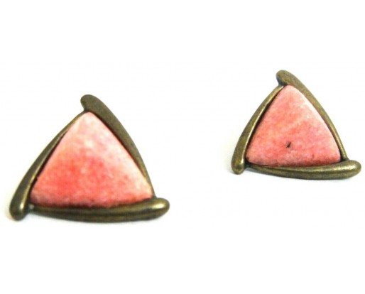 PYRAMID OF LOVE Pink Earrings Stud - Push Back - Classy Triangle - Women P4